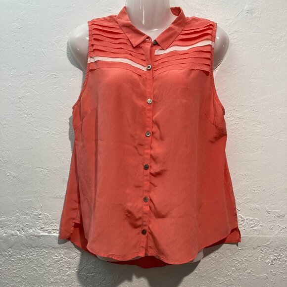 Ainsley Silk button up Shirt Blouse Sleeveless Minimalist Lightweight Layers L - Picture 1 of 12